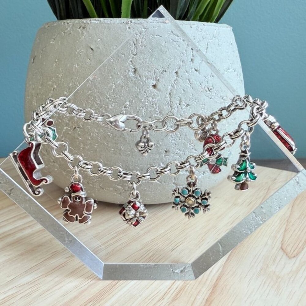 Brighton Christmas Charm Bracelet Silver Tone w Enamel - Picture 2 of 10
